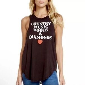 Chaser Country Music Boots & Diamonds Tank Top Graphic Festival Tee XS